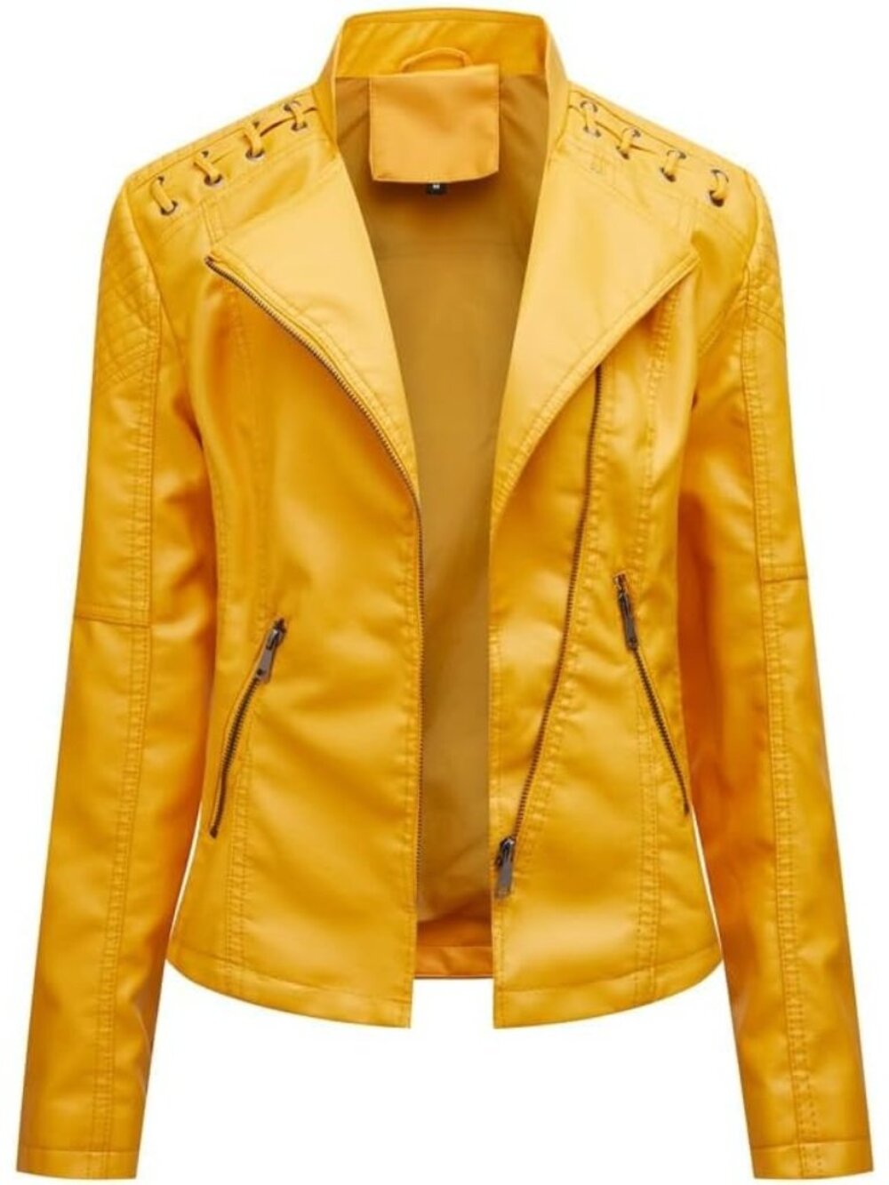 Women's Yellow Faux Leather Jacket Women Bomber Jacket Belted Motorcycle Jackets